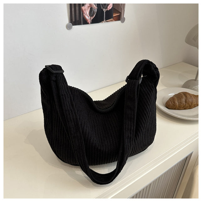 Large Capacity Crescent Shoulder Bag Minimalist Japanese Style Casual Corduroy Trendy Handbag