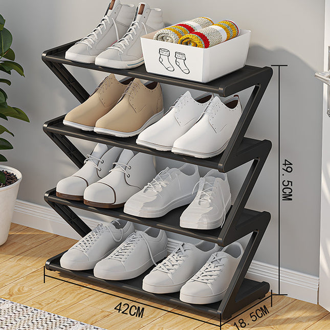 4-Tier Z-Shaped Shoe Organizer Space Saving Wall Corner Mount Stackable Adjustable Storage Shelf