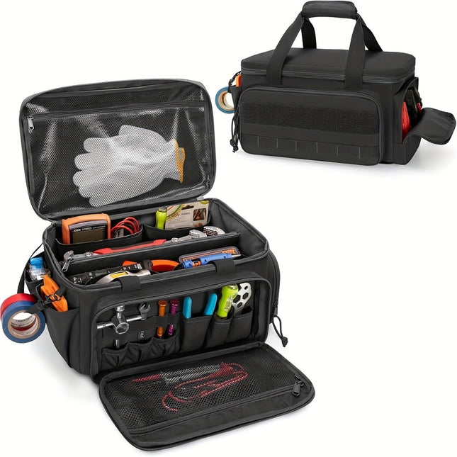 14-Inch Heavy-Duty Tool Bag Set with Non-Slip Organizer and Multi-Pocket Storage for Electricians