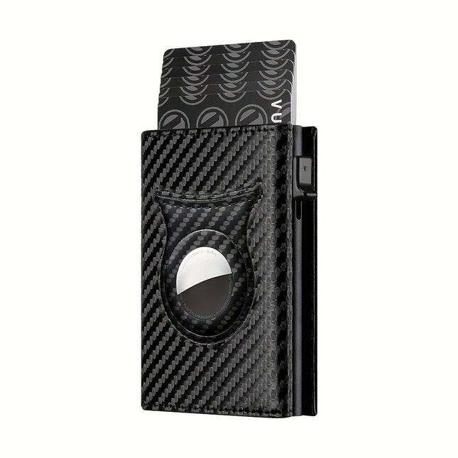 Men's Carbon Fiber Magnetic Card Holder Slim RFID Blocking Leather Wallet with Large Capacity