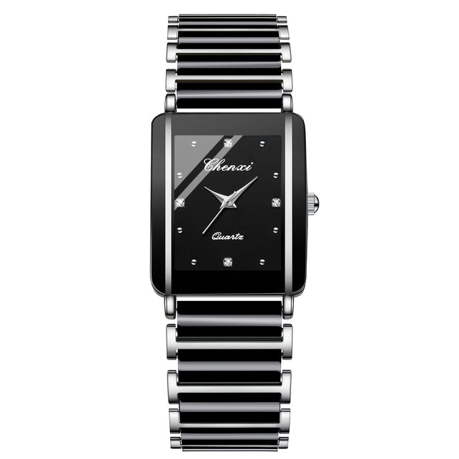 Elegant Square Ceramic Quartz Wristwatch for Couples Minimalist Fashion Accessory for Daily Wear
