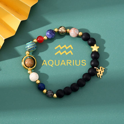 Natural Tiger Eye Stone Beaded Bracelet Elastic Chakra Healing Jewelry for Men and Women Zodiac