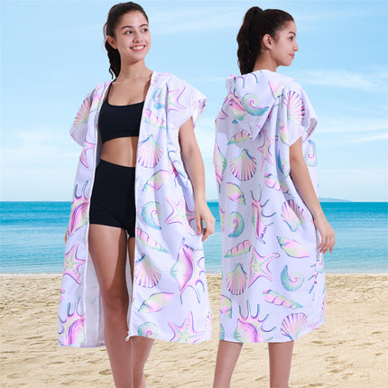 Ultra-Fine Fiber Wearable Hooded Bathrobe Cape Zippered Beach Towel for Comfortable Quick Drying
