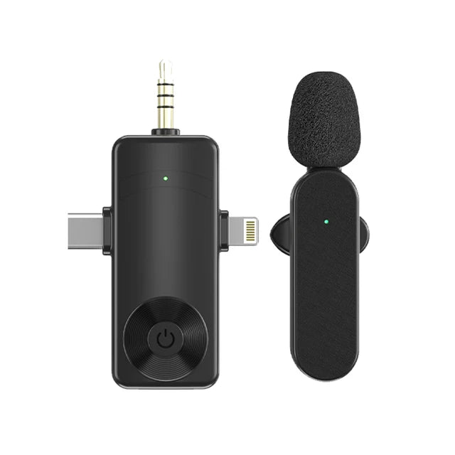 3-in-1 Wireless Lavalier Microphone System with Intelligent Noise Reduction for Mobile Recording
