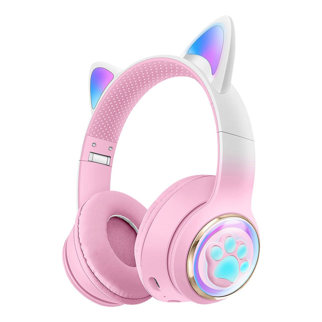 Luminous Cat Ear Wireless Bluetooth Gaming Headset with Heavy Bass and Space Cabin Design