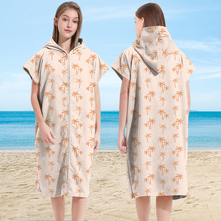 Ultra-Fine Fiber Wearable Hooded Bathrobe Cape Zippered Beach Towel for Comfortable Quick Drying