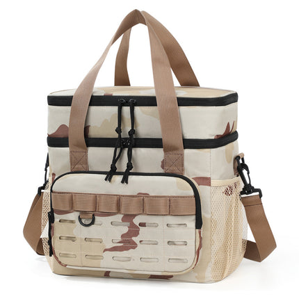 Large Capacity Double-Layer Camouflage Cooler Bag Insulated Shoulder Tote for Picnic Food Delivery