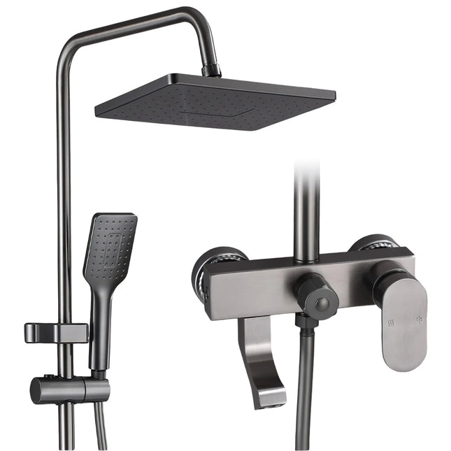 4-Mode Brass Rainfall Shower System with LED Digital Display and Square Shower Head Chrome Finish