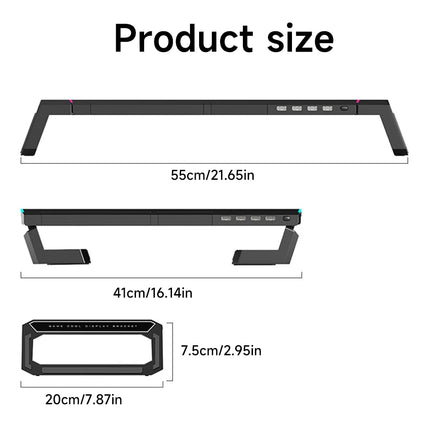 Foldable Monitor Stand Riser with USB Hub, RGB Lighting, Storage Drawer, Tablet Holder for Desk