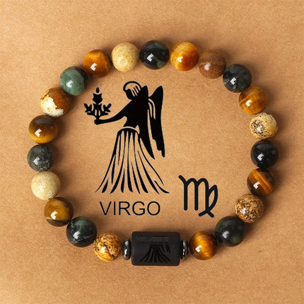 Natural Tiger Eye Stone Beaded Bracelet Elastic Chakra Healing Jewelry for Men and Women Zodiac