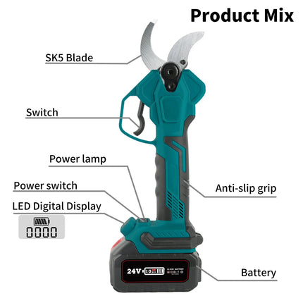 18V Kabellose elektrische Gartenschere mit 40mm bürstenlosem Motor für effizientes Baumschneiden
