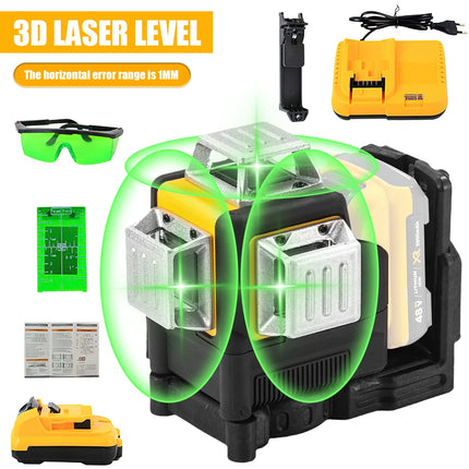 Livella laser verde 3D a 12 linee autolivellante con strumento orizzontale e verticale a 360 gradi con batteria 12V