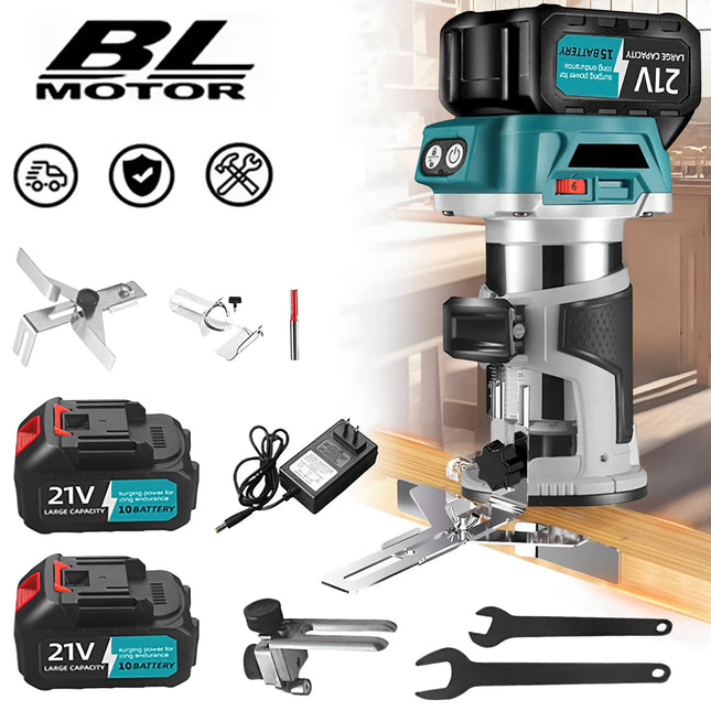 Cordless Brushless Wood Router 18V Electric Trim Trimmer 6-Speed Hand Tool for 6mm 1/4 inch Collets