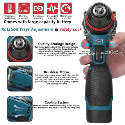 16,8V bürstenloser kabelloser Bohr- und Schrauberset mit 45Nm Drehmoment - zwei Akkus für Heimwerker-Reparaturen