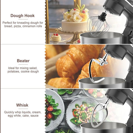 Batidora de pie multifuncional de 1500W con bol de acero inoxidable de 5L, máquina eléctrica de mezcla de masa de 6 velocidades