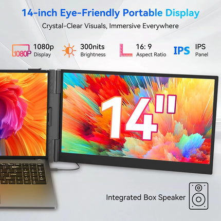 14-Zoll Dreifach Laptop-Bildschirmerweiterung, 1080P FHD IPS Tragbarer Monitor für 13-17 Zoll Windows Mac Laptops
