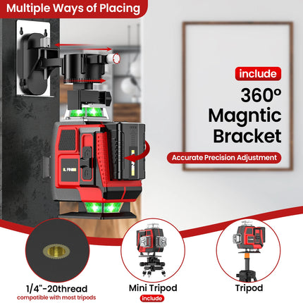 16-Linien 360-Grad Selbstnivellierender Grüner Laser mit Stativ-Set für präzise Bauarbeiten