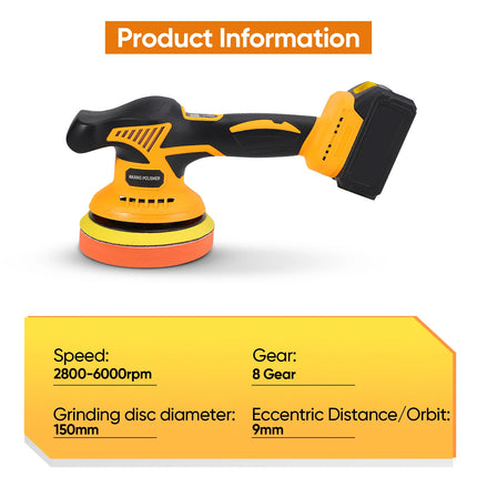 150mm Kabelloser elektrischer Autopolierer 21V 380W Gebürstete Poliermaschine mit 8-Gang Drehzahlregelung