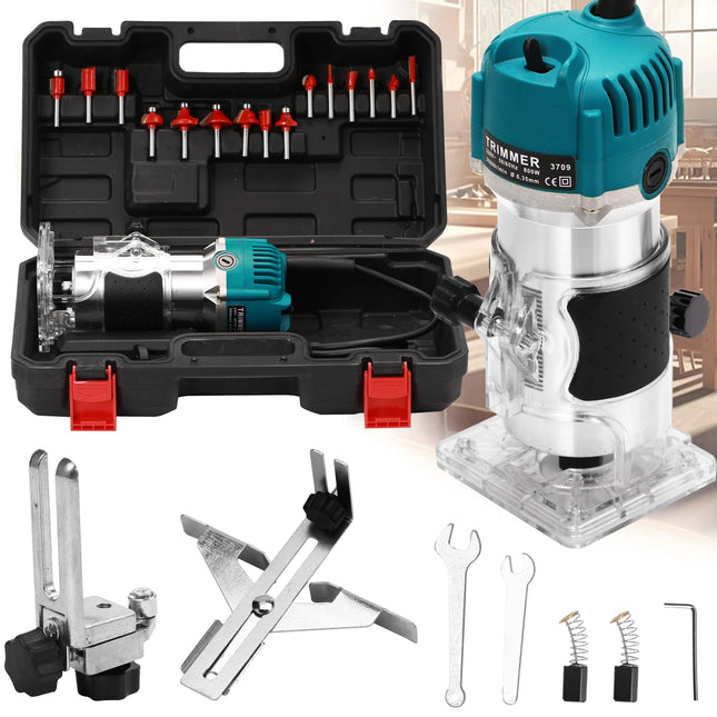 Electric Wood Router Tool 800W 30000RPM with 1/4 Inch Collet for Precise Woodworking Edge Trimming