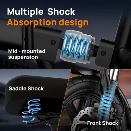 14 Zoll Faltbares Elektrisches Fahrrad 500W 48V 7,5Ah Motor mit Doppel-Scheibenbremsen und Hydraulischer Federung