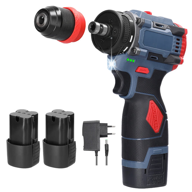 16.8V Cordless Brushless Drill and Electric Screwdriver with 45Nm Torque and Rechargeable Battery