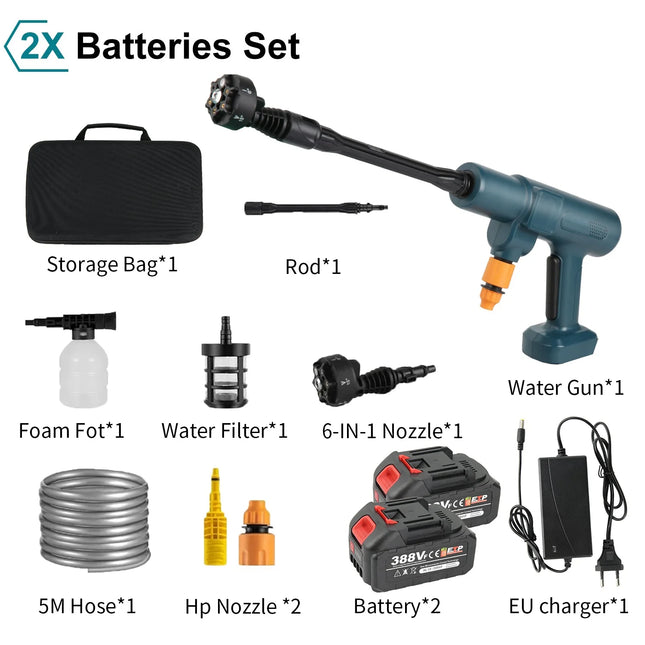 200Bar Cordless High Pressure Washer with 6-in-1 Spray Gun and 2 Batteries for Car and Home Cleaning