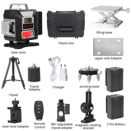 16-Linien 360-Grad Grünstrahl Laser-Nivelliergerät mit Stativ, selbstnivellierendes horizontales und vertikales Werkzeug