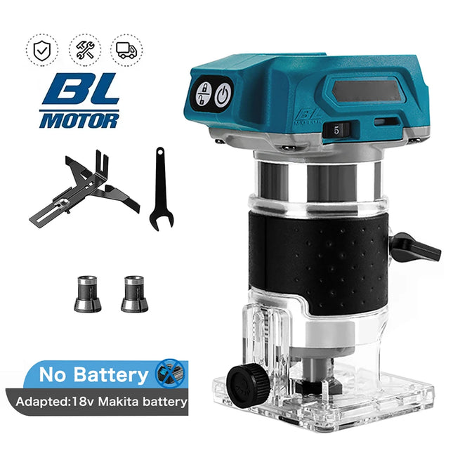 18V Cordless Brushless Wood Router Trimmer with 5 Variable Speed Settings for Makita 18V Batteries
