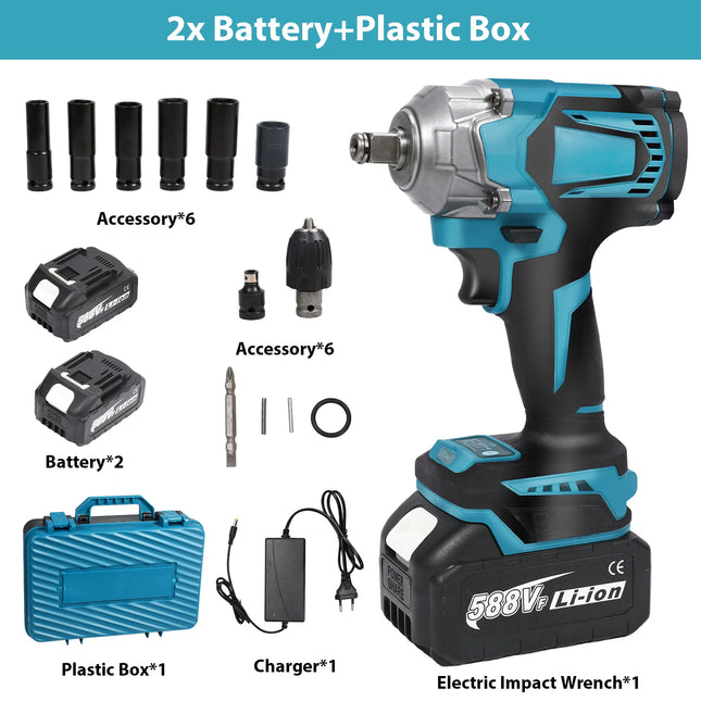 18V Cordless Brushless Impact Wrench 1/2 Inch Square Drive High Torque Power Tool for Makita Battery