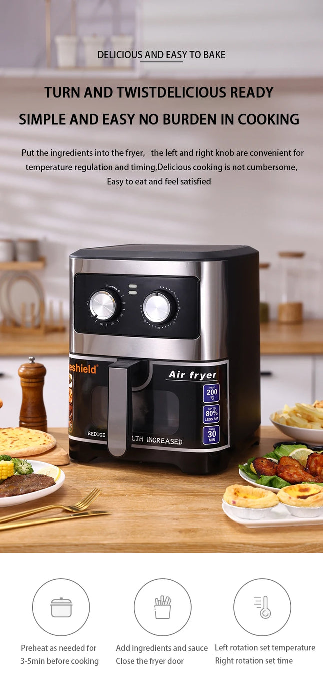 6.8L Electric Air Fryer with LED Touch Control 1500W Oil-Free Convection Oven and Visible Window