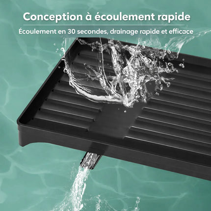 2-stufiger Geschirrabtropfständer aus Kohlenstoffstahl mit selbstablaufendem Ausguss für Küchenspüle und Arbeitsplatte