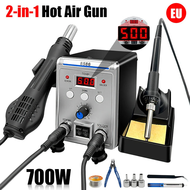 2-in-1 Digital Hot Air Rework Soldering Station 700W 220V with Brushless Fan for Precision Repair