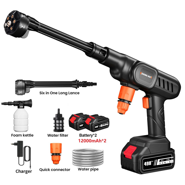 21V Cordless High Pressure Cleaner 6-in-1 Portable Power Washer Spray Gun for Garden and Car Washing
