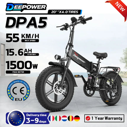 1500W Klappbares Elektrofahrrad 48V 15,6Ah Fat Tire Geländefahrrad für Berg- und Schnee-Pendler