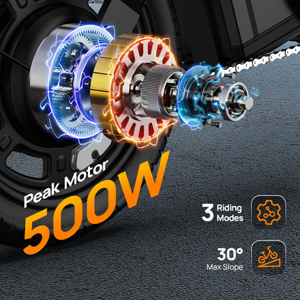 14 Zoll Faltbares Elektrisches Fahrrad 500W 48V 7,5Ah Motor mit Doppel-Scheibenbremsen und Hydraulischer Federung