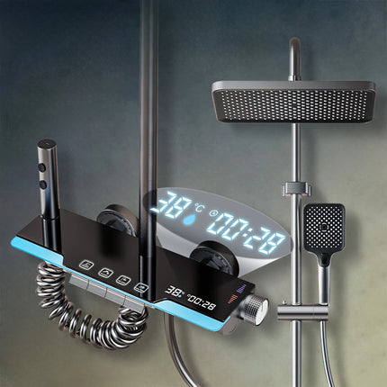 Conjunto moderno de grifo para ducha de baño de acero inoxidable con pantalla digital y múltiples modos de rociado