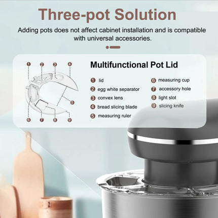 Batidora de pie multifuncional de 1500W con bol de acero inoxidable de 5L, máquina eléctrica de mezcla de masa de 6 velocidades