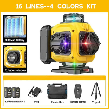16-Linien 4D Laserwasserwaage, 360-Grad Selbstnivellierendes Kreuzlinienwerkzeug mit Fernbedienung und 8000mAh Akku
