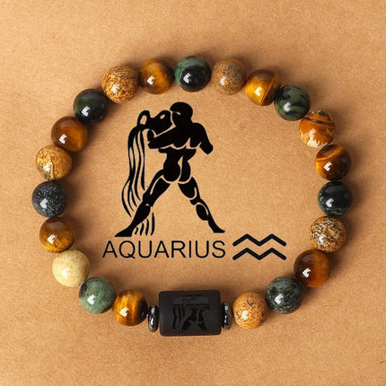 Natural Tiger Eye Stone Beaded Bracelet Elastic Chakra Healing Jewelry for Men and Women Zodiac