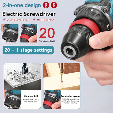 16,8V bürstenloser kabelloser Bohr- und Schrauberset mit 45Nm Drehmoment - zwei Akkus für Heimwerker-Reparaturen