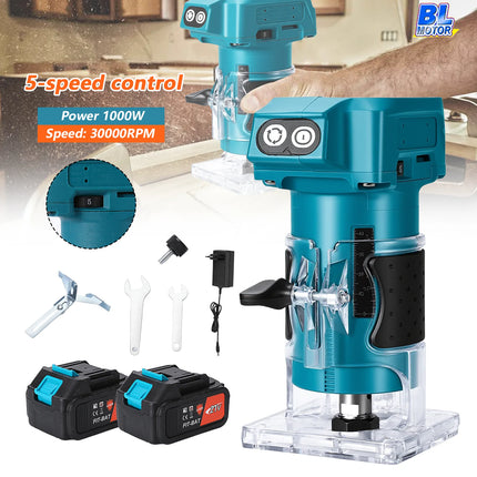 18V Akku-Holzfräse 1000W Elektrowerkzeug mit 1/4 Zoll Spannzange und 5-Gang-Verstellung