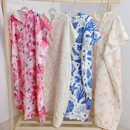 Ultra-Fine Fiber Wearable Hooded Bathrobe Cape Zippered Beach Towel for Comfortable Quick Drying