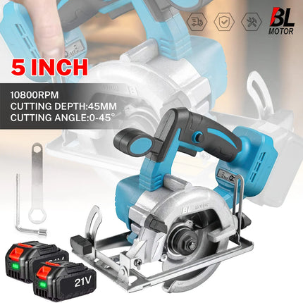 18V kabellose 5-Zoll bürstenlose Kreissäge, 125mm Holzbearbeitungswerkzeug mit verstellbarem 0-45° Gehrungsschnitt