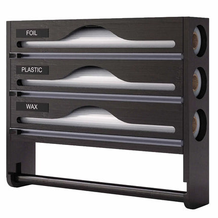 Bamboo Foil and Plastic Wrap Dispenser Wall Mount Kitchen Drawer Organizer for Food Storage Holder