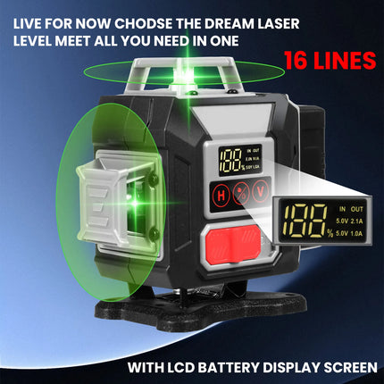 16-Linien 360-Grad Grünstrahl Laser-Nivelliergerät mit Stativ, selbstnivellierendes horizontales und vertikales Werkzeug