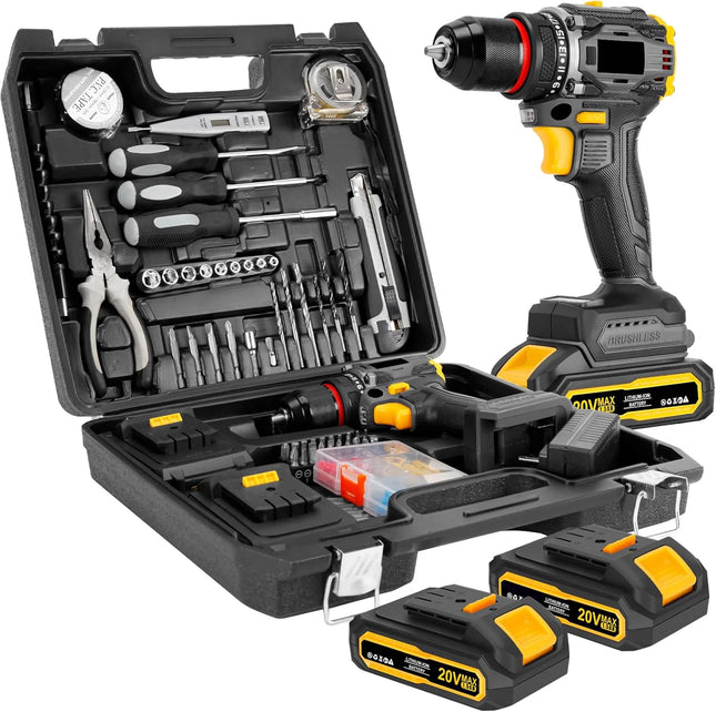 20V Brushless Cordless Drill Set 3/8 Inch Impact Driver with 2 Batteries and 135 Piece Accessories