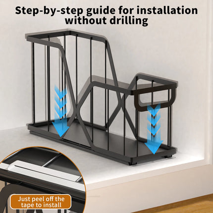 2er-Pack schlanker ausziehbarer Schrankorganizer für Küche und Bad, Unterschrank-Aufbewahrung, Kohlenstoffstahlgestell