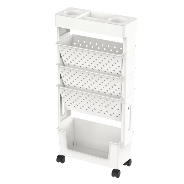 5-Tier Rolling Bookshelf Cart, Movable Plastic Storage Organizer Rack for Office Home or Classroom