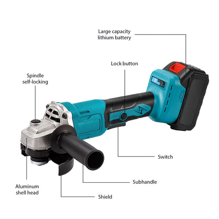 Meuleuse d'angle sans balais sans fil 125mm 1000W 21V outil de coupe 3 vitesses compatible avec batterie Makita