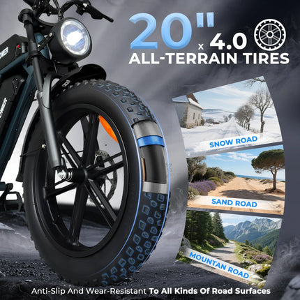 1000W Electric Bike 48V 35AH Lithium Battery 20 Inch Fat Tire Snow E-bike with Dual Shock Suspension